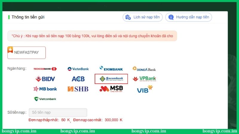 Cập nhật thông tin nạp tiền tại Bongvip thường xuyên